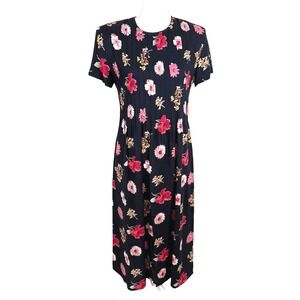 Vintage 90s‎ Positive Attitude Dress 6 Floral Midi Pleated Dark Cottage Romantic